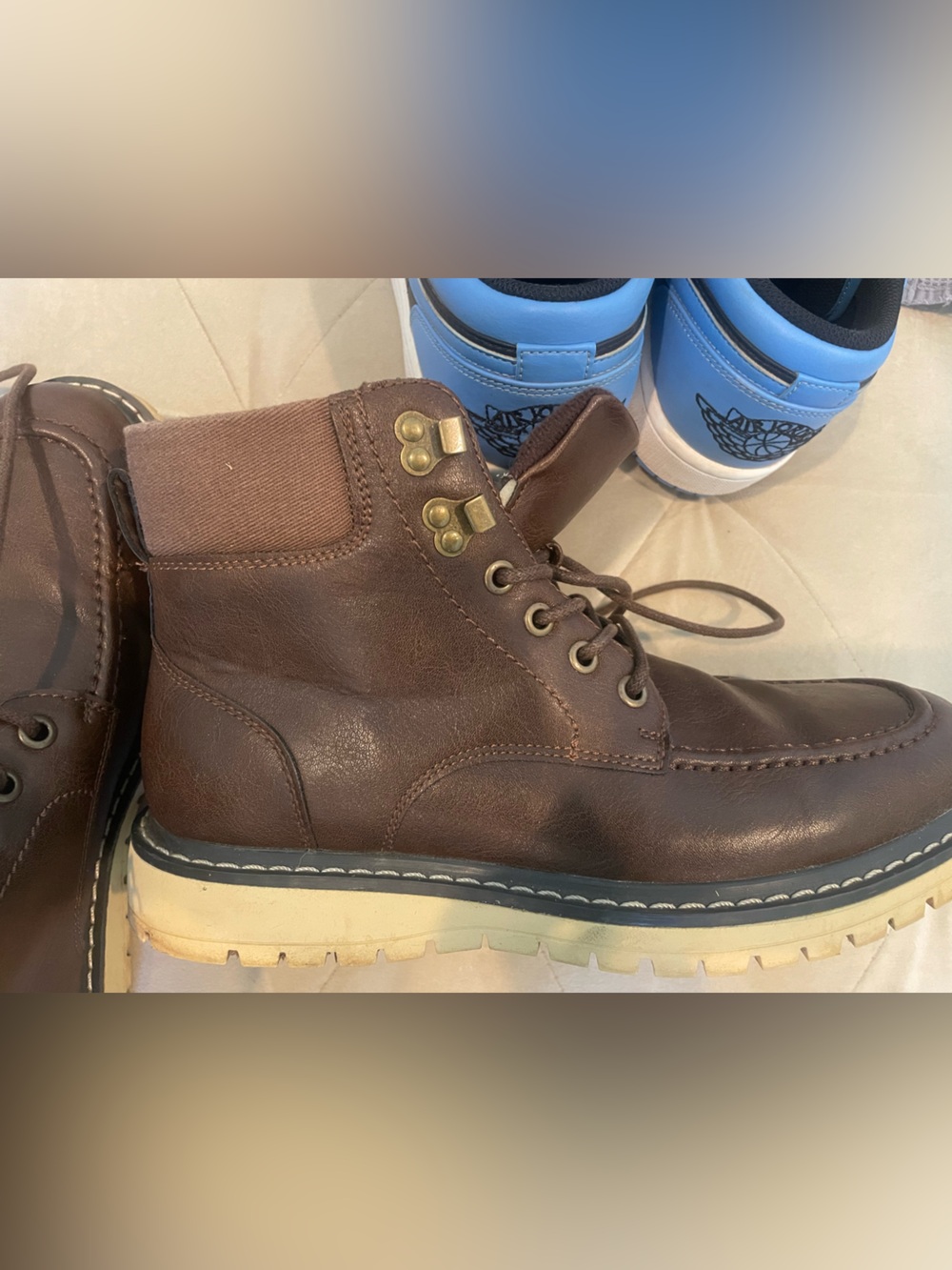 Lottini Men's Brown Leather Lace-Up Moc Toe Boots size 7M